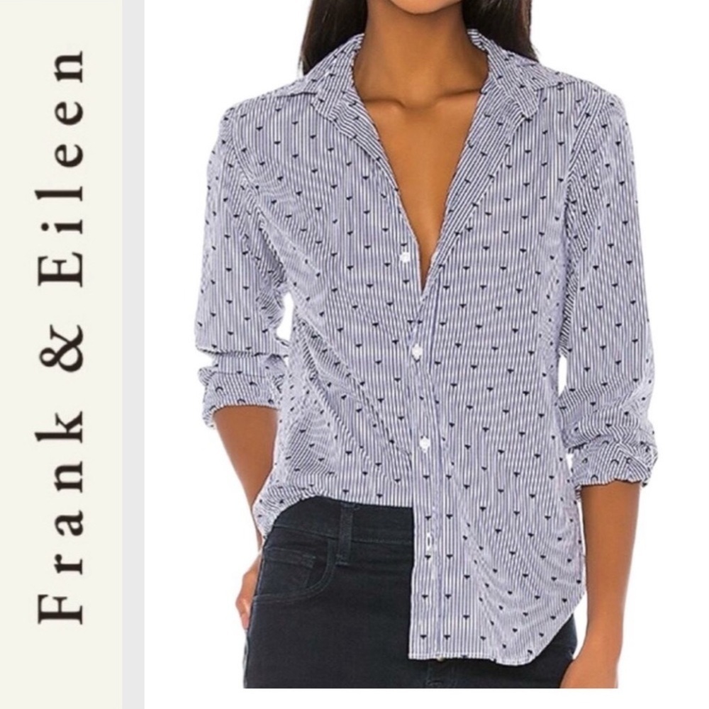 Frank & Eileen Frank Navy Hearts Striped Button Down   XS